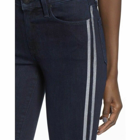 Paige Hoxton Ankle Peg Metallic Tux Stripe Dark Wash Jean 25 NWT $228 - Picture 3 of 10